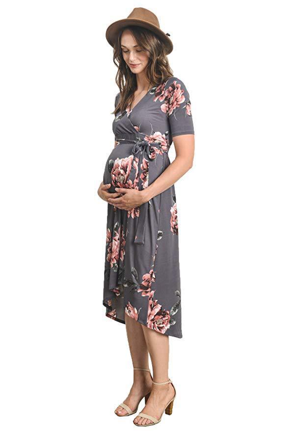 V-neck Irregular Belt Long Skirt Maternity Dress