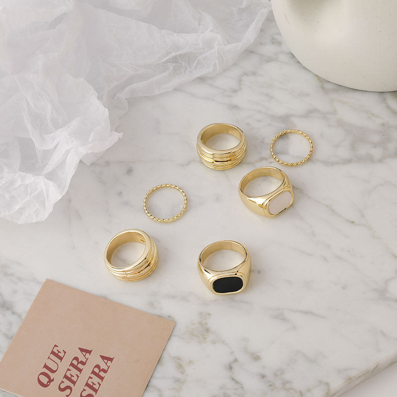 Three-piece Set Of European And American Exaggerated Ins French Fashion Gold Multi-layer Fine Thread Square Ring Stacked Wild Ring