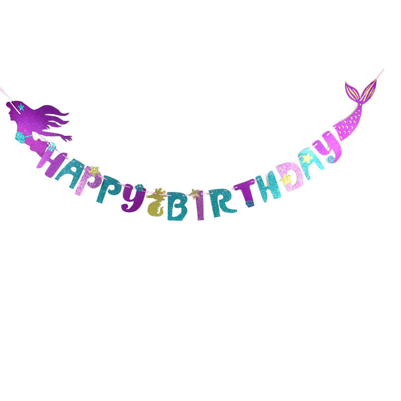 Mermaid Theme Birthday Decoration Party Supplies Children''s Party Decorations Dessert Cake Cards