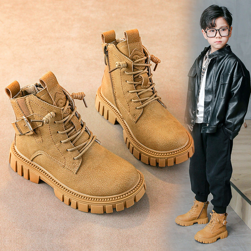 Boy Martin Boots Children Plus Fleece Shortautumn And Winter