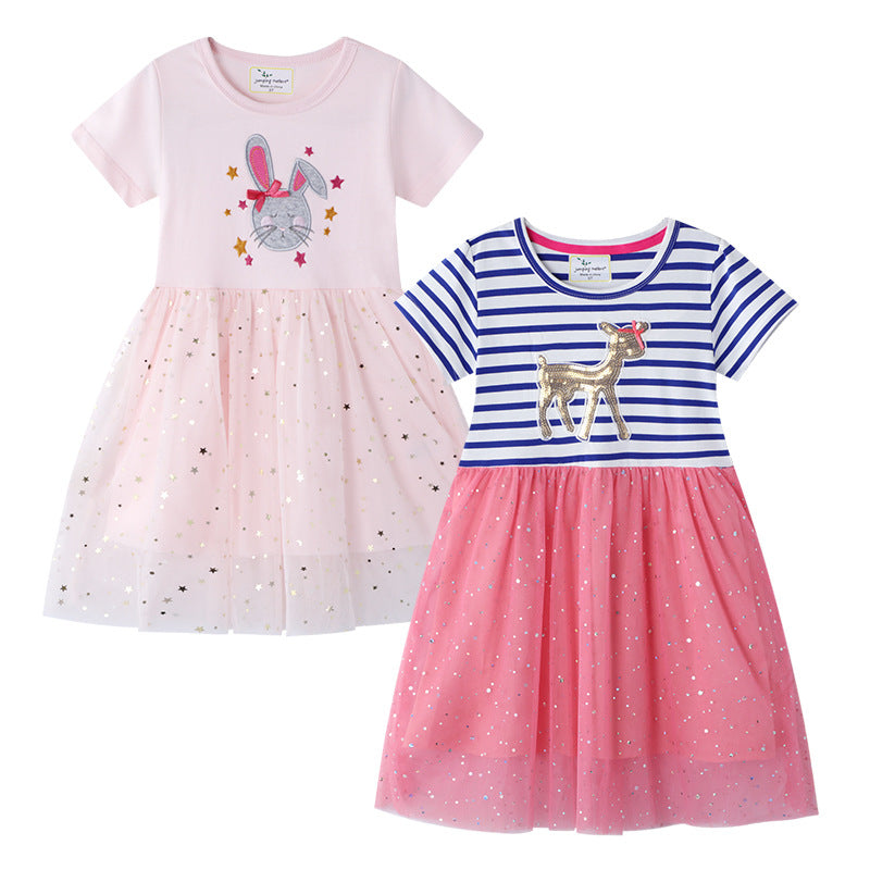 Cartoon Stripe Spring and Summer  Girls Knitted Dress