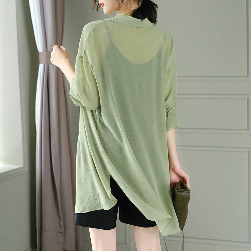 New Single-breasted Cardigan Commuter Solid Color Long-sleeved shirt