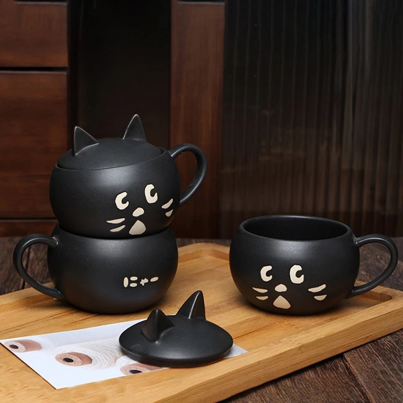 Embossed Surprised Cat Ceramic Instant Noodle Bowl
