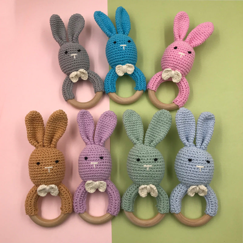 Baby Bunny Ear Teether Wooden Teething Ring Newborn Sensory Toy Shower Gift Baby Care