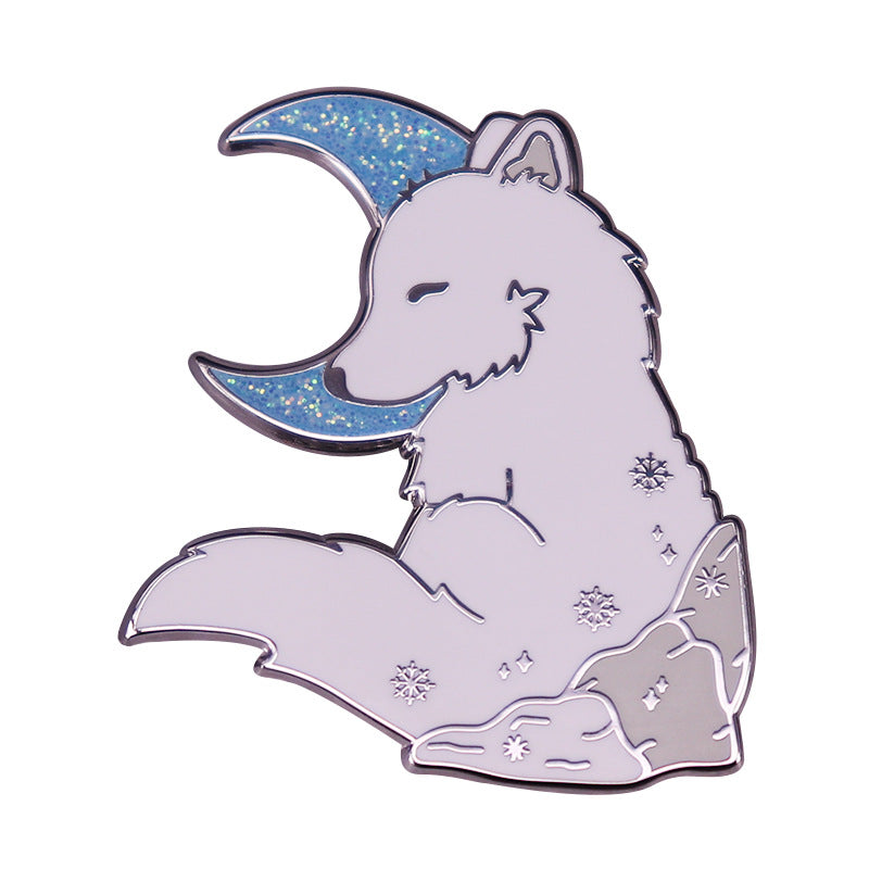 Glittering Moon And Arctic Fox Pin Badge