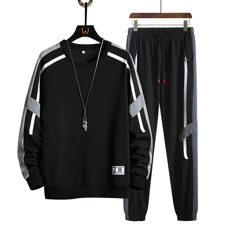 Men's Colorblock Fashion Round Neck Sweater Casual Sports Suit