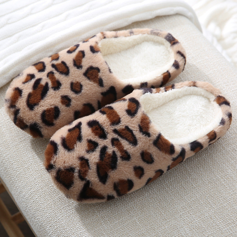 New Rabbit Fur Leopard Print Indoor Silent Soft-soled Slippers