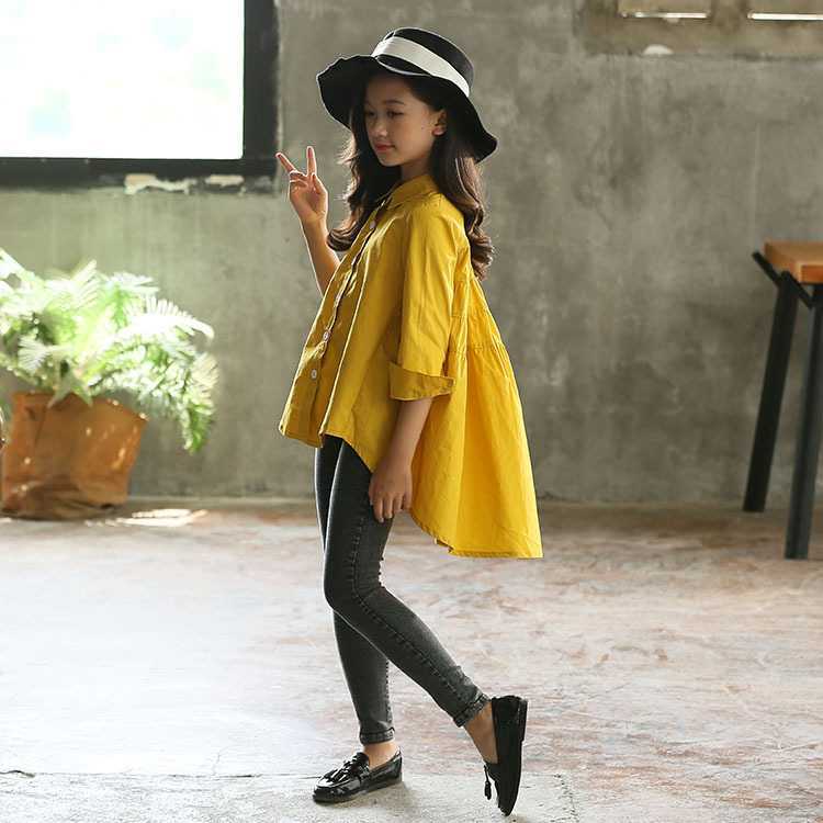Girls' Big Kids Loose Fashionable Tops Korean Style Shirts Big Kids' Swallowtails