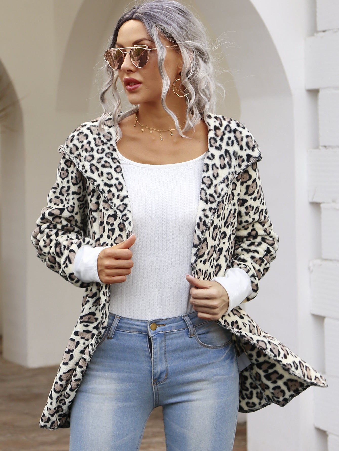 Warm Winter Wild Leopard Print Hooded Cardigan Jacket