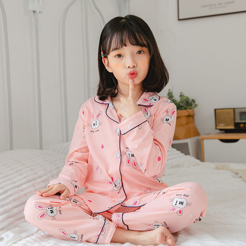 Cute Cartoon Boys And Girls Lapel Pajamas Set