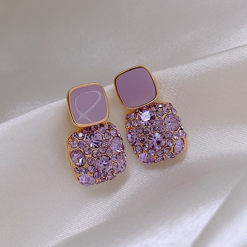 Purple Shiny Crystal Geometric Female Earrings