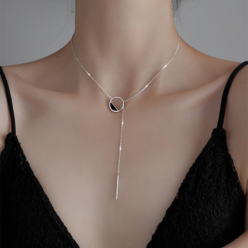 Silver Geometric Round Epoxy Tassel Necklace Female Ins Cold Wind Simple Temperament Niche