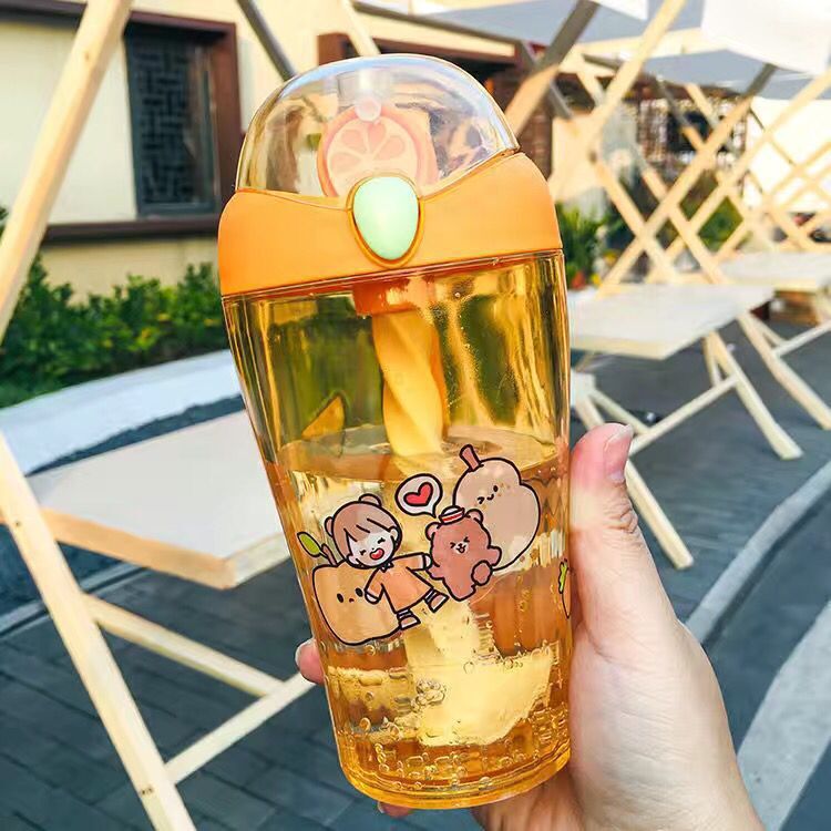 Net Red Water Cup Female With Straw Cup Large Capacity Milk Tea Stirring Cup Cute Student High-value Plastic Cup Portable