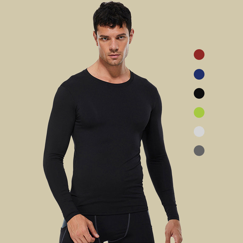 Sports Tights Solid Color Round Neck High Stretch Compression Fitness Clothes
