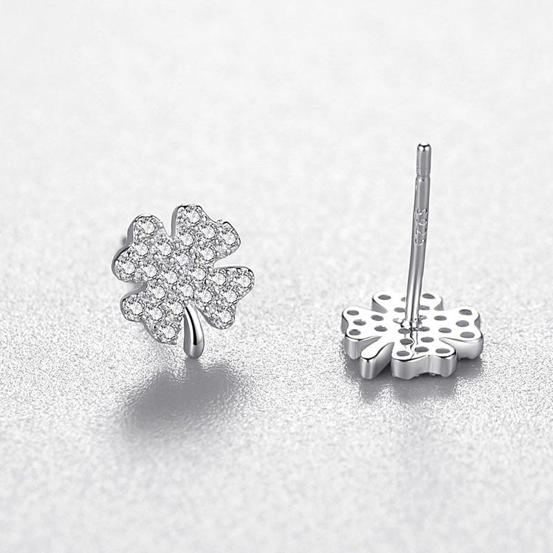 pair of S925 Sterling Silver Lucky Clover Stud Earrings