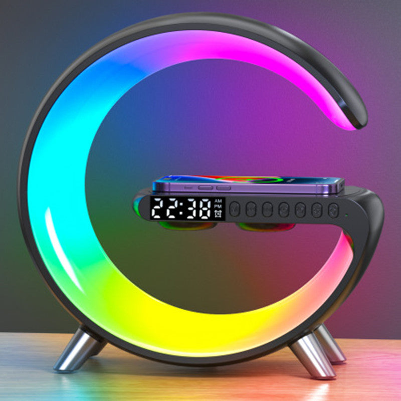 مصباح طاولة ذكي - شريط اضاءة RGB قابل للتعتيم مع مزامنة الموسيقى، شاحن لاسلكي مكبر صوت بلوتوث مع ضوء ليلي