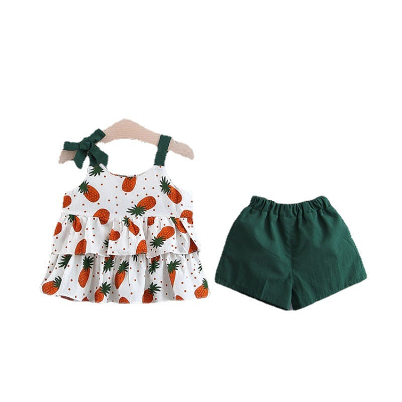 Children's Clothing Girls Sleeveless Suit Two-piece Blouse And Shorts