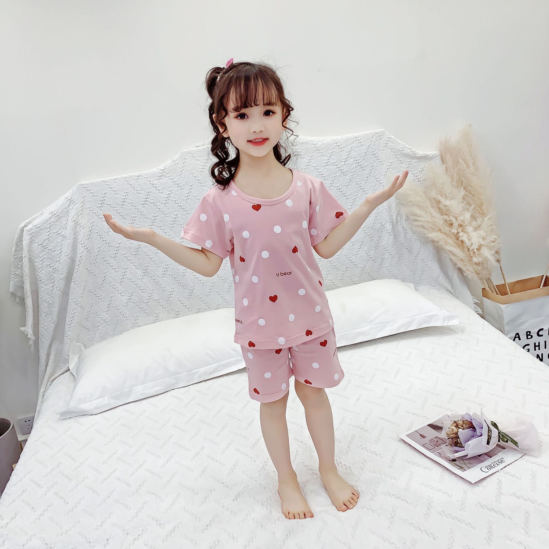 Girls' Pajamas Summer Thin Short-sleeved Cotton Children's Two-piece Suit