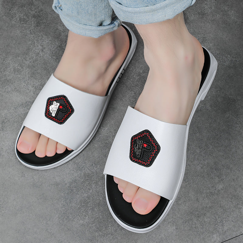 Flip-flops For Outer Wear Non-slip Wear-resistant Leather Slippers