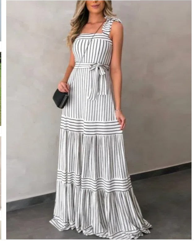 New Style Striped Dress Bohemian Suspender Dress