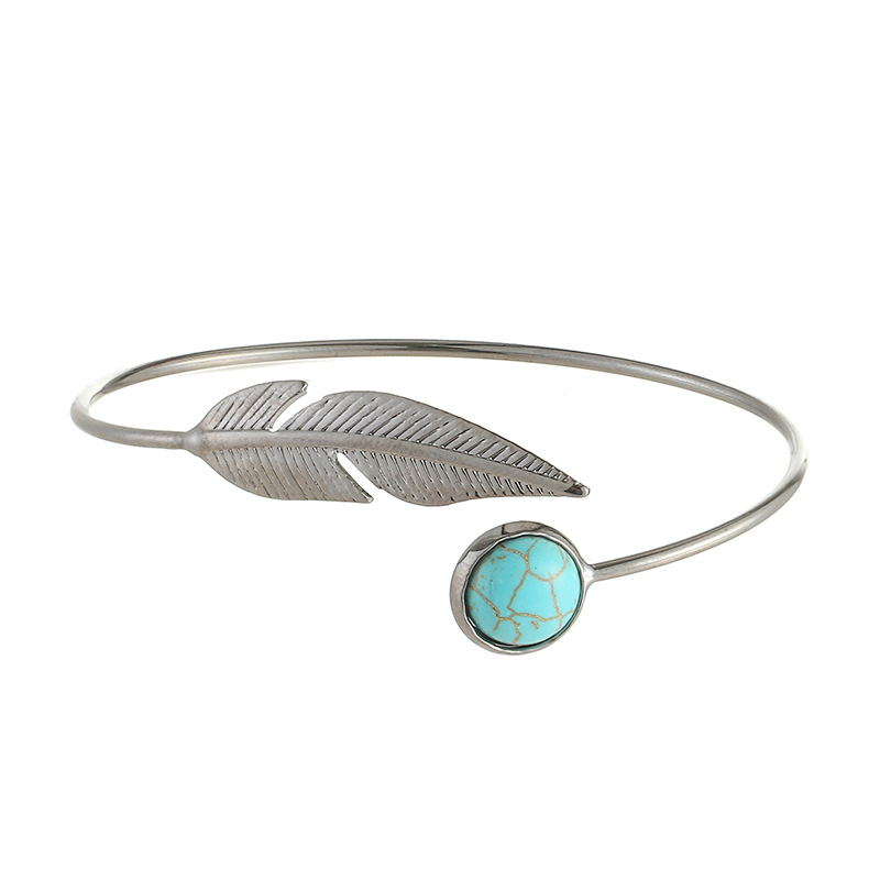 Women Retro Blue Nature Stone Feather Bracelet