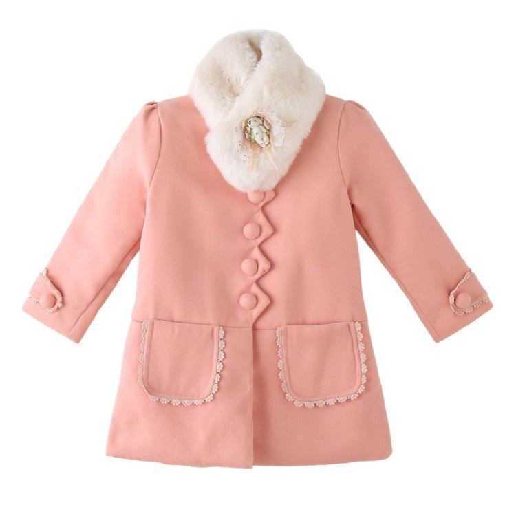 Girls Mid-Length Coat Autumn And Winter Big Children's Coat Fur Collar Coat