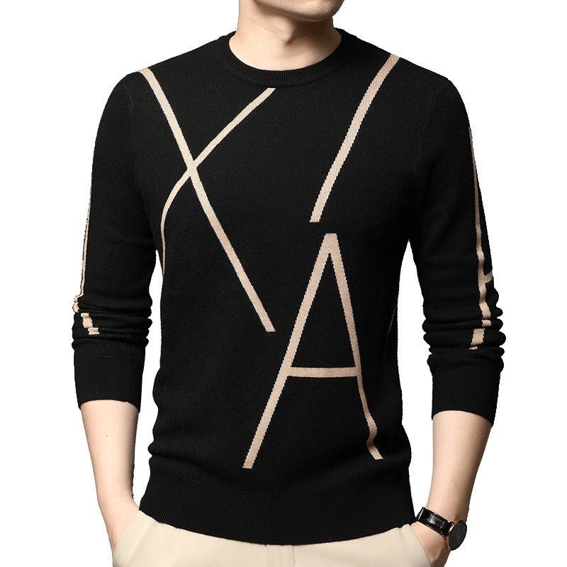 Men's Sweater Long-sleeved Korean Pullover Jacquard Fashion Youth Trend Bottoming Shirt