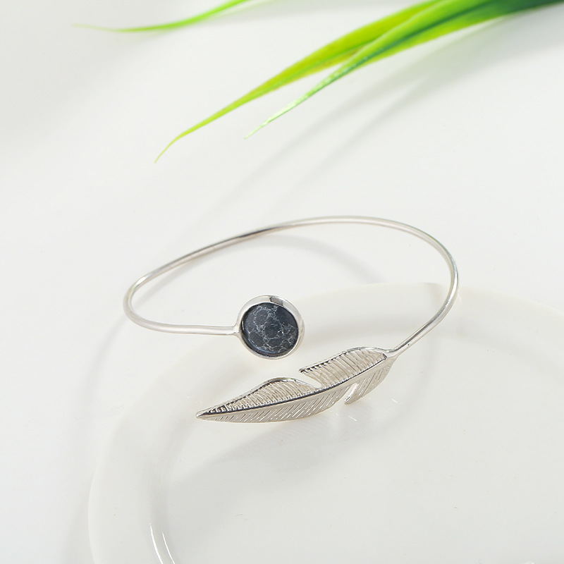 Women Retro Blue Nature Stone Feather Bracelet