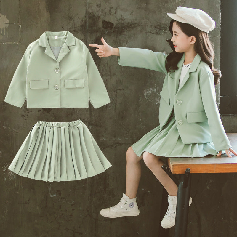 Fashion Simple Suit Pleated Skirt Suit