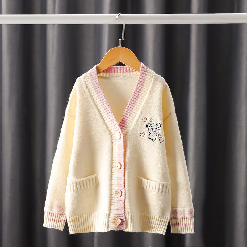 Girls Cardigan Embroidery Knit Sweater