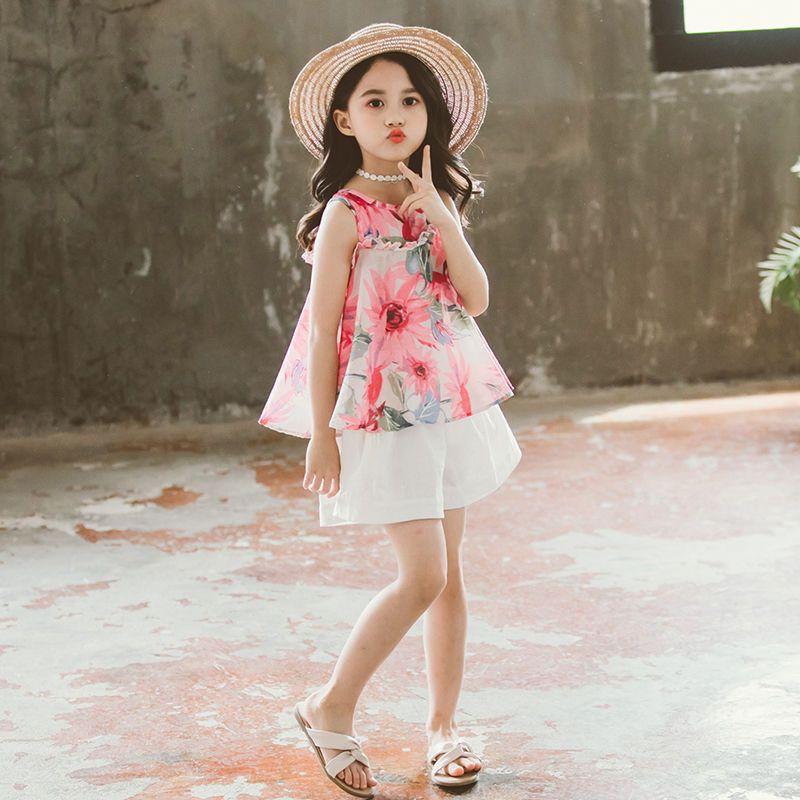 Girls Summer Suit 2021 New Children's Clothing Western Style Korean Shorts Short Sleeves