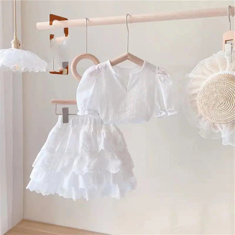 Children's Western Style Hollow Short-sleeved Short Skirt Two-piece Suit