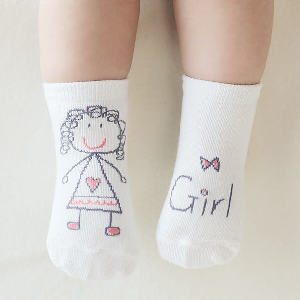 Spring And Autumn New Asymmetric Cartoon Children's Socks Cotton Baby Floor Socks Non-slip Baby Socks