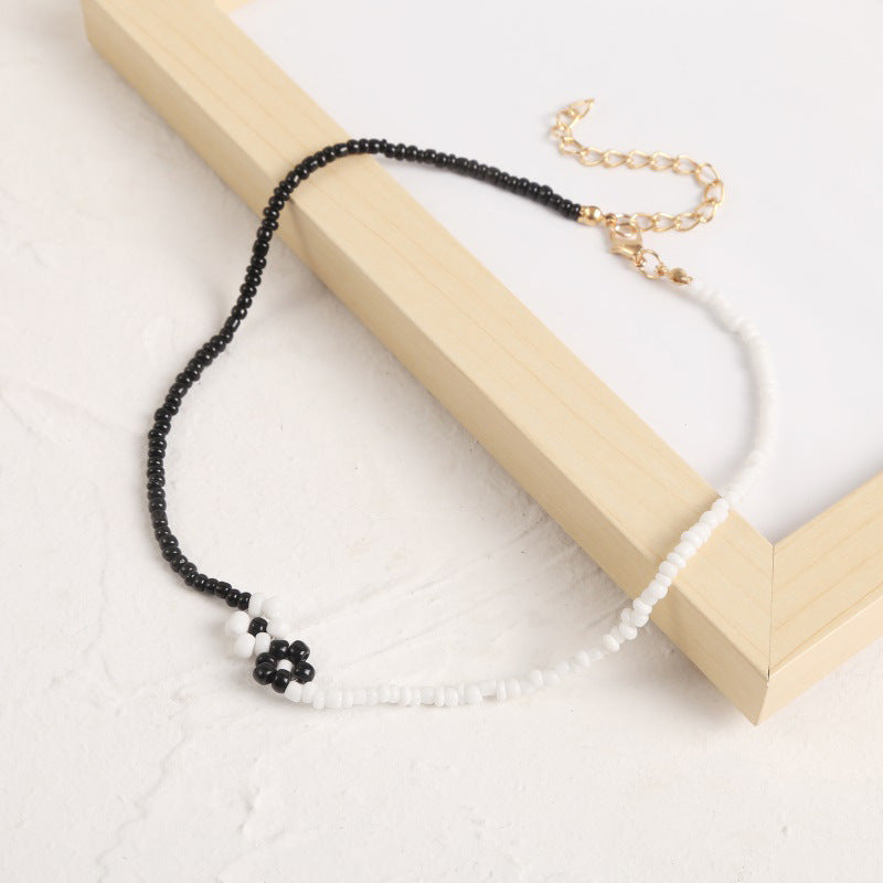 Bohemian Hand-Woven Yin And Yang Rice Bead Flower Necklace