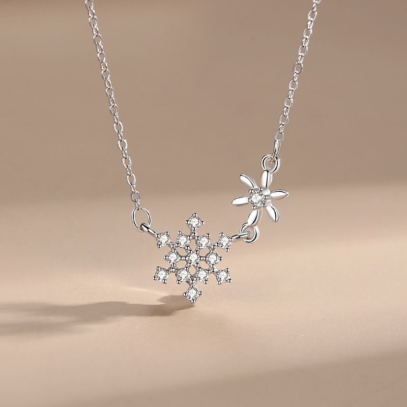 S925 Sterling Silver Snowflake Micro Setting Pendant Necklace