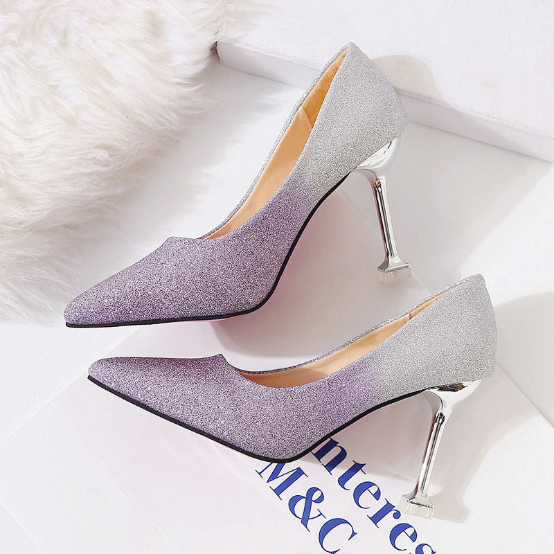 Gradient Sexy Pointed French Stiletto High Heels