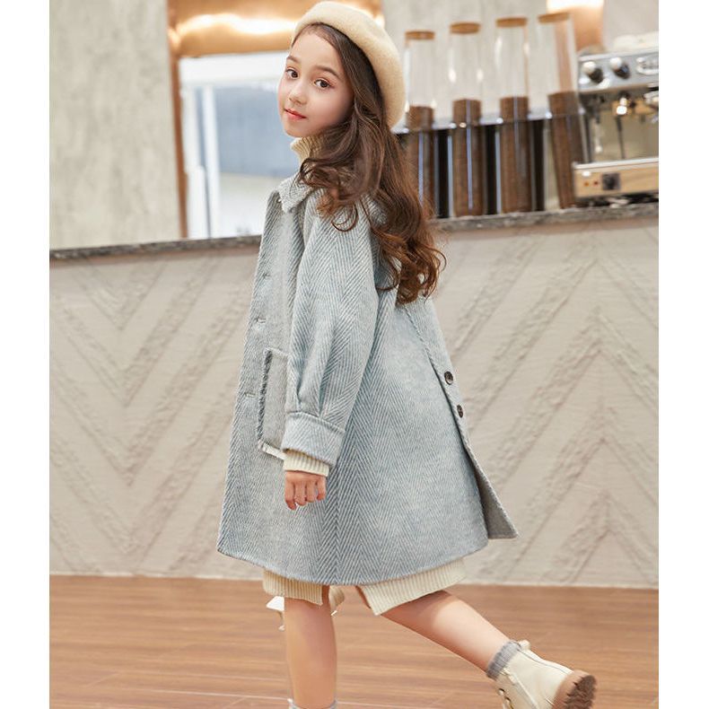 Older Children's Fashionable Mid-length Girl Woolen Coat