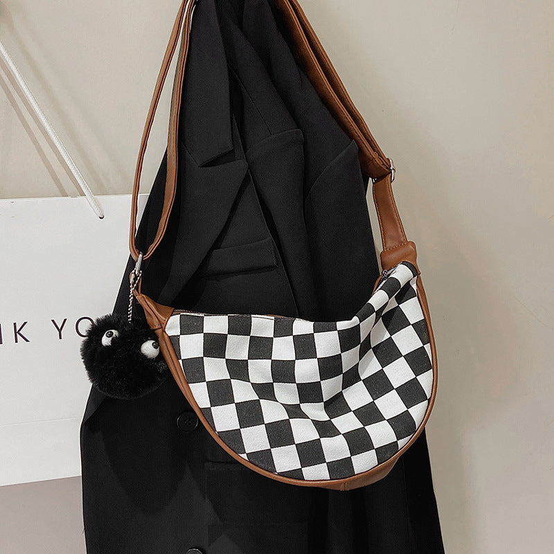 Checkerboard Black And White Houndstooth Personality Daily Commuter Female Bag