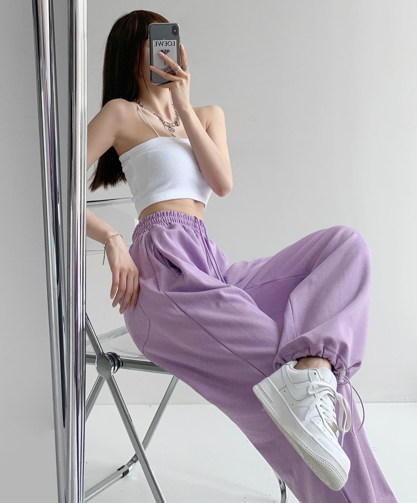 Loose And Thin Sports Pants Women's Drawstring Casual Straight Leg Trousers