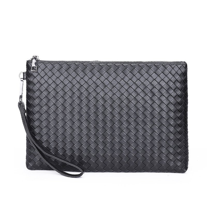 PU Leather Woven Clip Bag Checkered Hand Hold