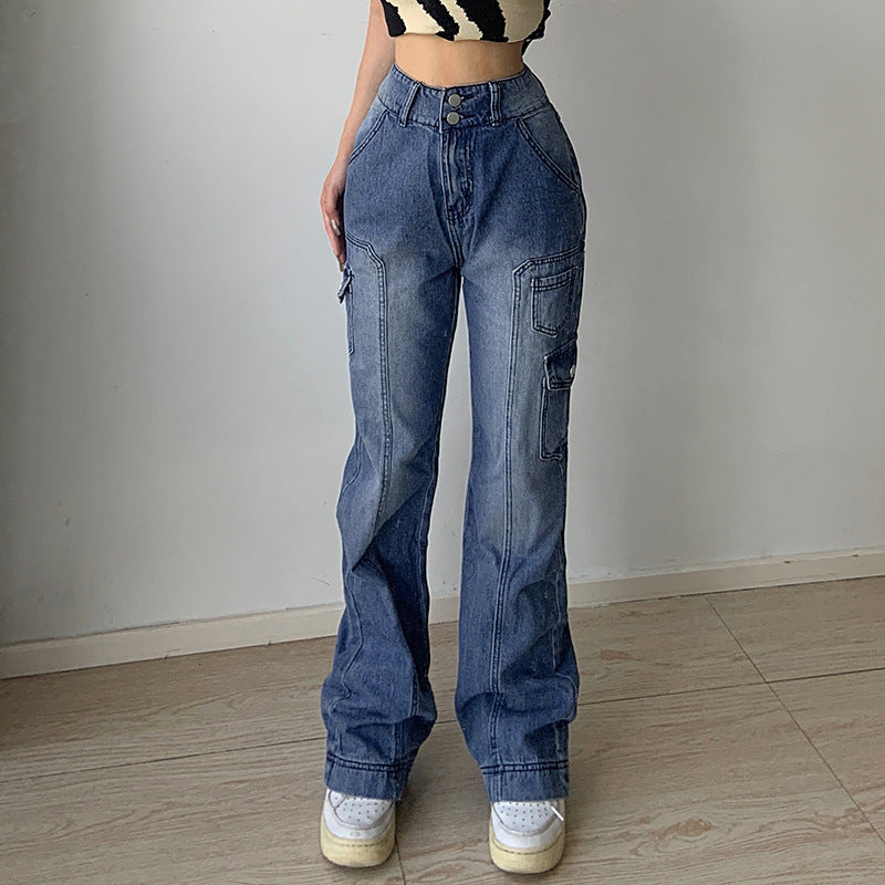 Street High-rise Straight-leg Casual Jeans Irregular