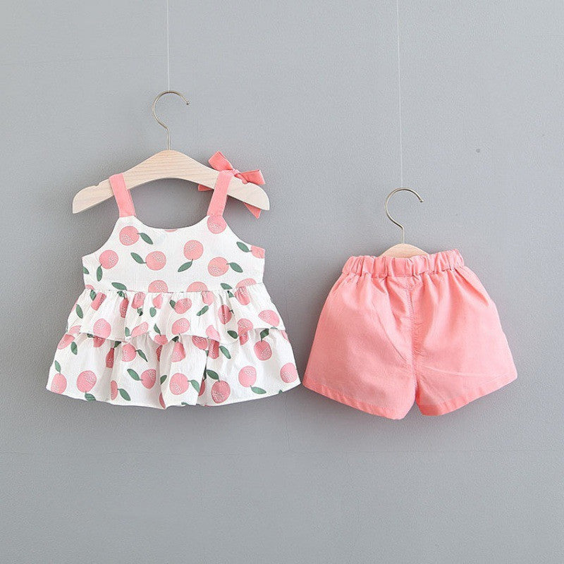 Children's Clothing Girls Sleeveless Suit Two-piece Blouse And Shorts