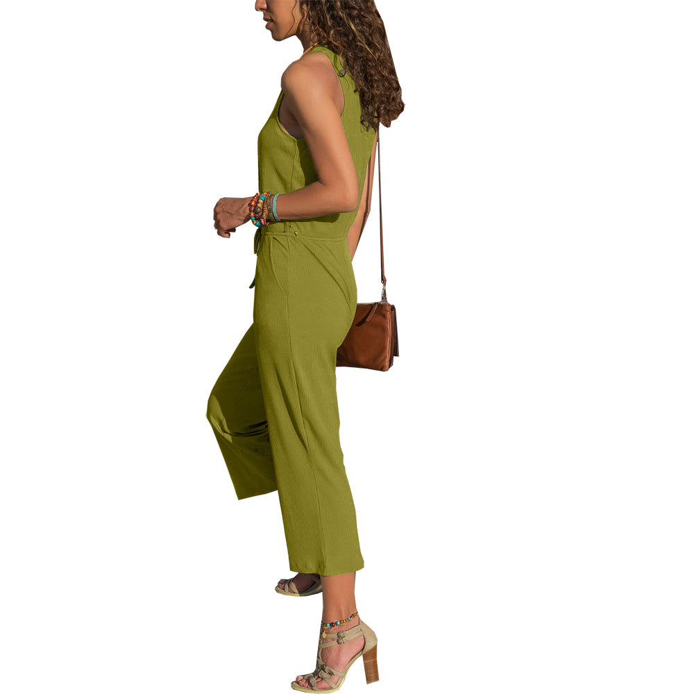 2022 Summer European And American Round Neck Sleeveless Casual Loose Jumpsuit Women's Clothing