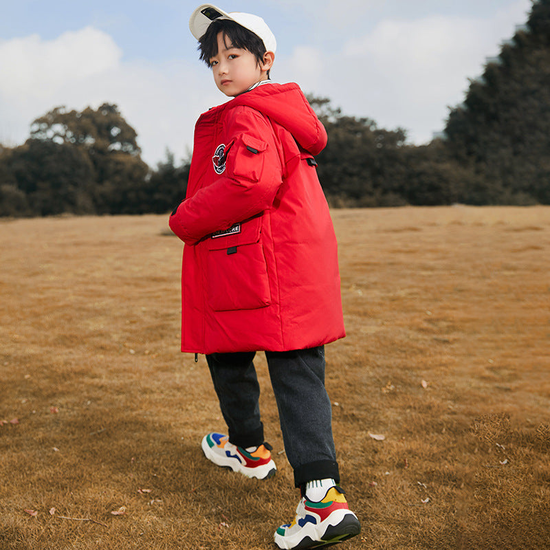 Fashion Solid Color Boys Mid-length Down Jacket