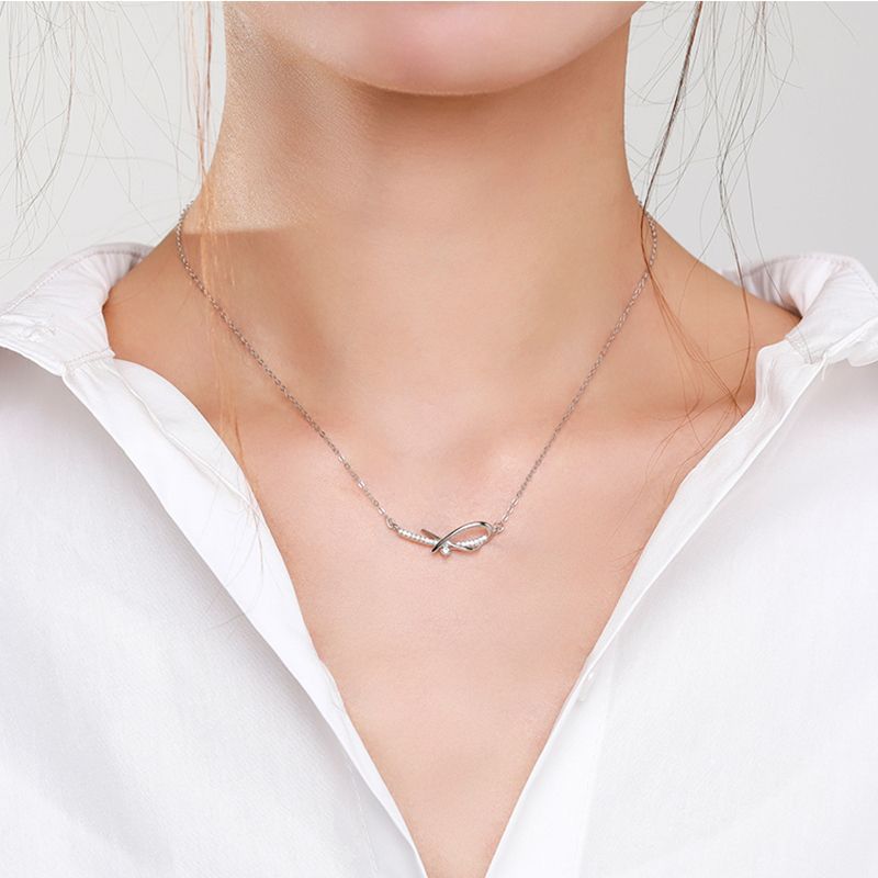 women's 925 Sterling Silver Bow Micro Set Necklace