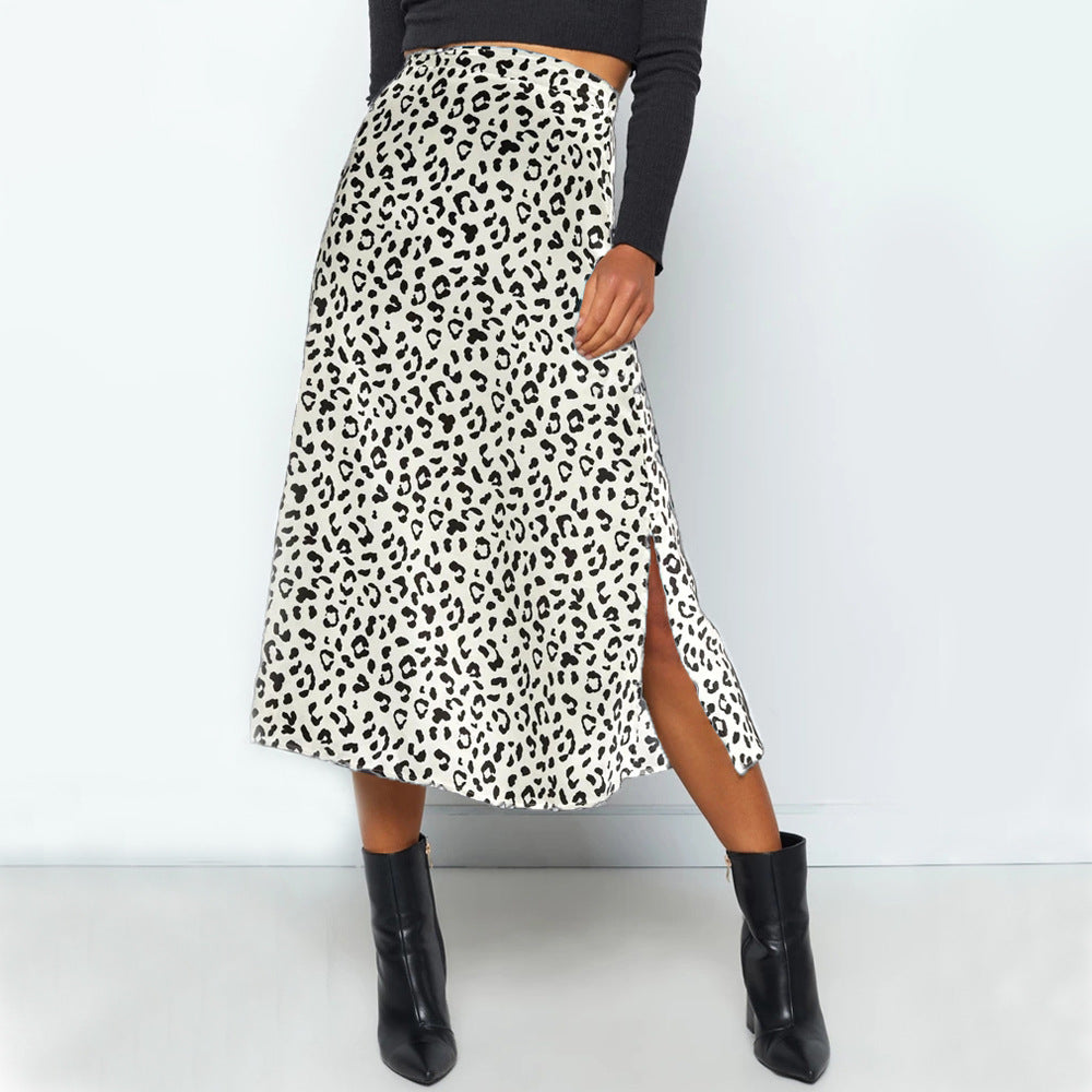 Leopard-print chiffon print split skirt