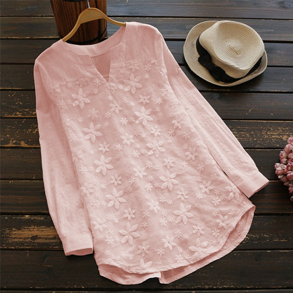 European And American Women's Lace Embroidered Long Sleeve Shirt