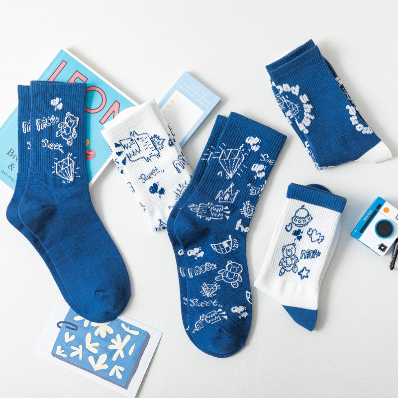 Cute Japanese Cartoon Blue Series Socks