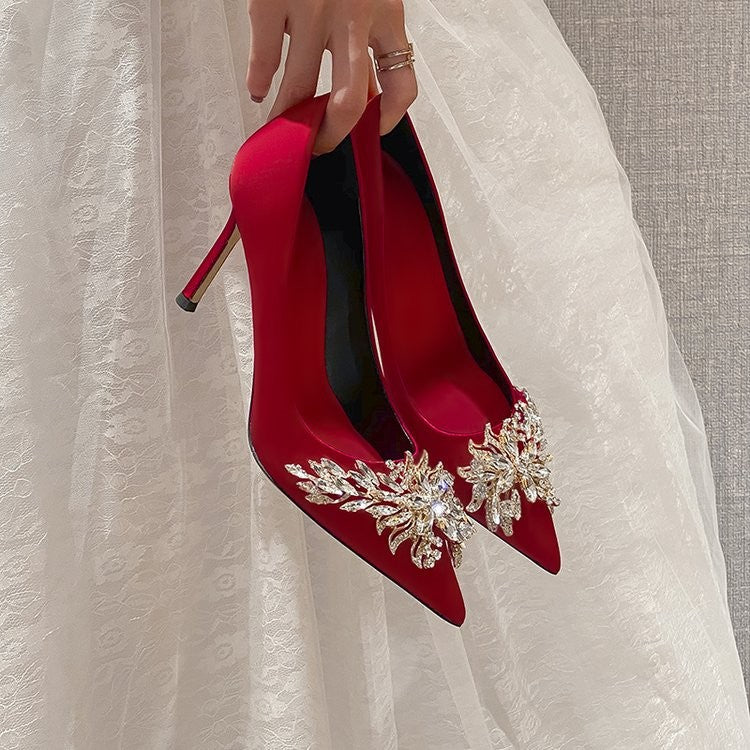Red Wedding Shoes Female High Heels