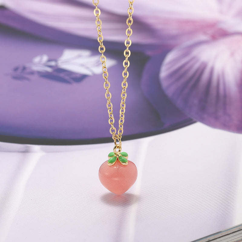 Peach Pendant Necklace Sweet Agate Clavicle Chain Peach Necklace For Girlfriend